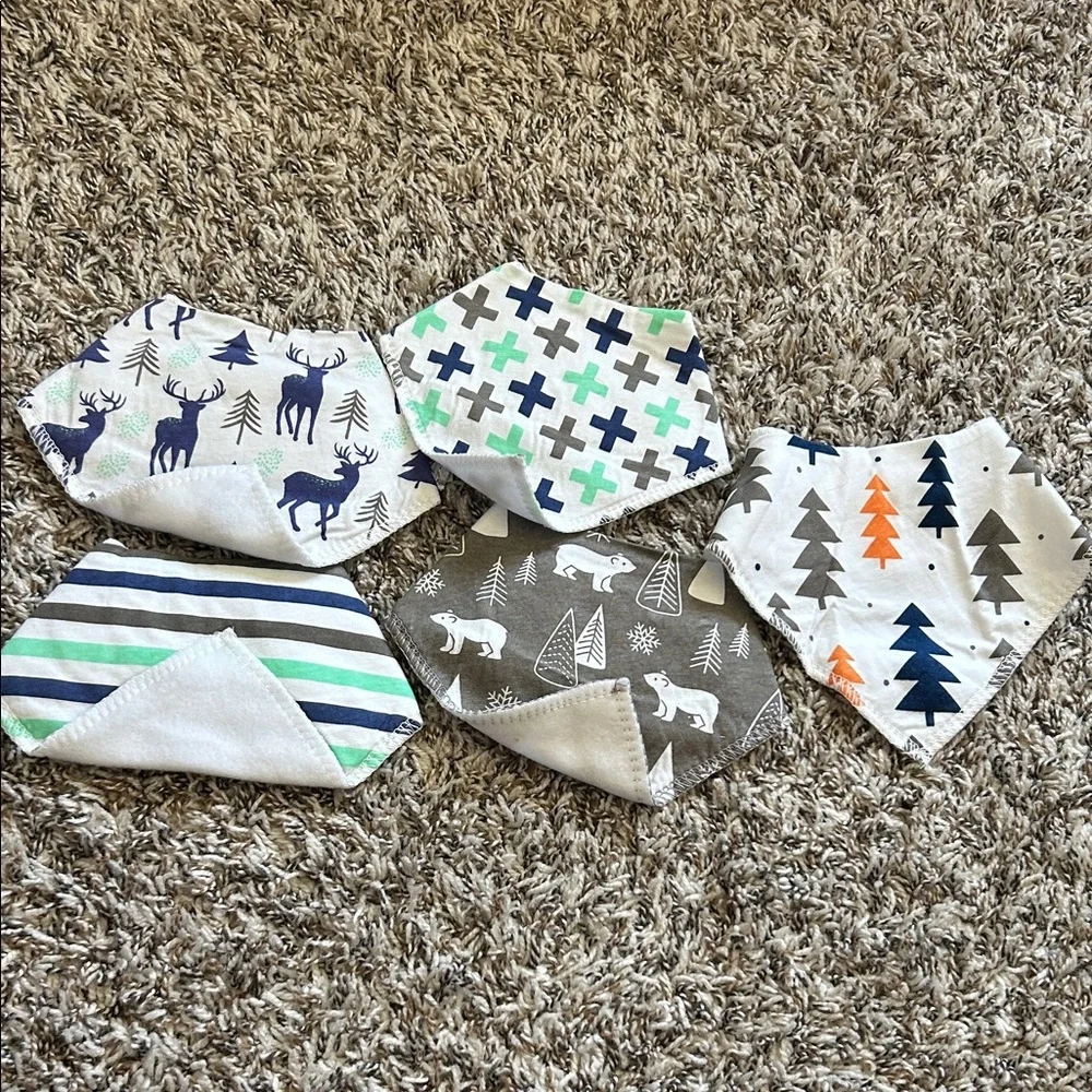 MYZIDEA 5-Pack Baby…ft and Abso Bibs - Neutral Forest & Stripe Prints (Set of 5)